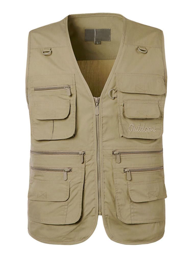 PASOK Men's Work Fishing Vests Lightweight Safari Travel Hunting Waistcoat With Multi-Pockets Color 2 2XL